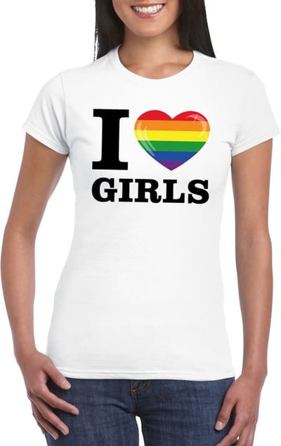 I love grils regenboog t-shirt wit dames - Gay pride shirt S