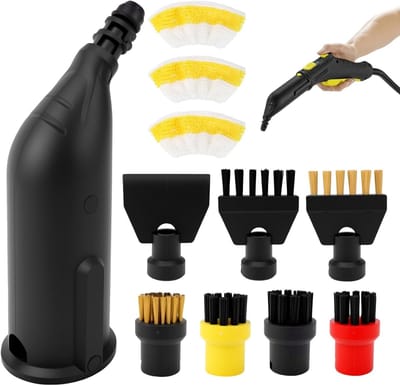12-delige set accessoires voor stoomreinigers met ronde borstels, mondstuk en microvezeldoek voor optimale reiniging van ramen en oppervlakken