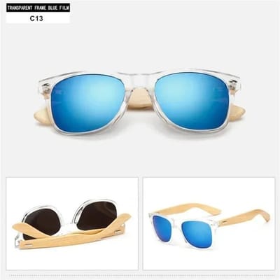 14 Kleur Houten Zonnebril Heren Dames Vierkant Bamboe Dames Voor Dames Heren Spiegel Zonnebril retro de sol masculino Handgemaakt blue