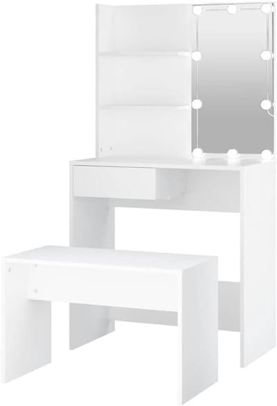 Kaptafelset met LED's - Make-uptafel met spiegel - Schoonheidsroutine uitvoeren - Verstelbare LED-verlichting - 74.5 x 40 x 141 cm