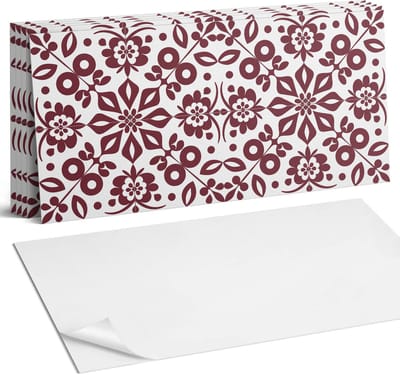 Coloray Plaktegels - Bloemenpatroon met bladeren Wandtegel Zelfklevend - 60 cm x 30 cm - Claret Plaktegels - 6 stuks - Rechthoek PVC Tegels - Plaktegels Keuken - Zelfklevende Vloertegels Badkamer - Vinyl Tegels Zelfklevend - Zelfklevende Wandtegels