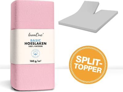 Loom One Hoeslaken Splittopper – 100% Jersey Katoen – 180x200 cm – tot 12cm matrasdikte– 160 g/m² – Roze
