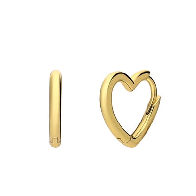 Lucardi Dames Zilveren goldplated oorringen hart - Oorbellen - 925 Zilver - Goudkleurig