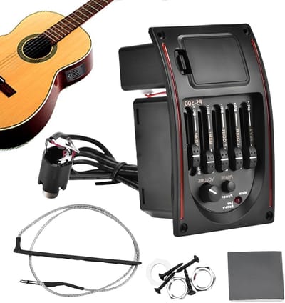 Gitaar Voorversterker - Akoestische Preamp - Muziek Optreden - 5-Band EQ - 6 x 7 x 6 cm - Zwart