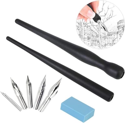 Complete Set voor Manga en Comic Creaties met 2 Penhouders, 5 Nibs en Teken Gum voor Calligrafie en Illustraties
