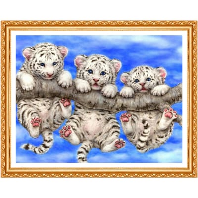 Diamant schilderij tijgers borduurwerk dieren handgemaakte ronde diamant schilderij foto muurstickers 20X30CM blue