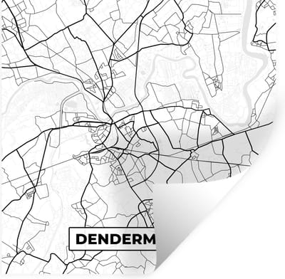Muurstickers - Sticker Folie - Stadskaart – Zwart Wit - Kaart – Dendermonde – België – Plattegrond - 100x100 cm - Plakfolie - Muurstickers Kinderkamer - Zelfklevend Behang XXL - Zelfklevend behangpapier - Stickerfolie