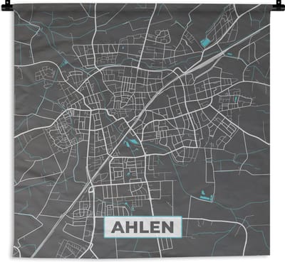 Wandkleed - Wanddoek - Stadskaart – Kaart – Ahlen – Blauw – Duitsland – Plattegrond - 180x180 cm - Wandtapijt