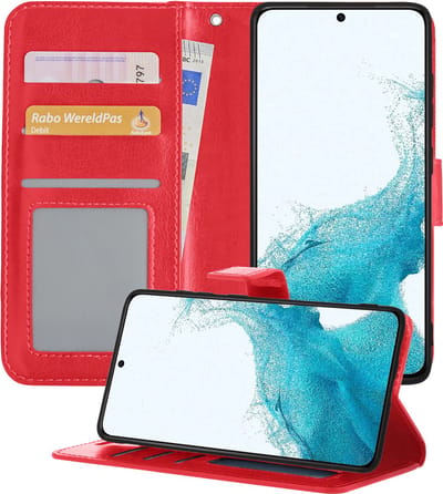 Hoesje - Geschikt voor Samsung Galaxy S22 - Luxe Bookcase - Walletcase Hoes - Portemonnee - Cover - Telefoonhoes - Rood