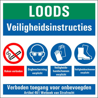 Loods met PBM veiligheidsinstructies sticker 150 x 150 mm