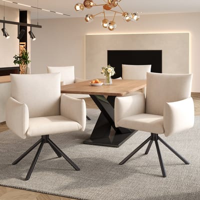 REDOM Eetkamerstoelen Set Van 6 - 360° Draaibaar - Modern - Fluweel En Metaal - Beige