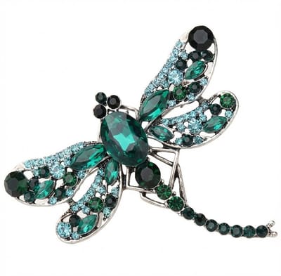 Groen zilverkleurig libelle broche dames – decoratieve broche met vleugelvorm en facet geslepen stenen – broche speld met insect ontwerp – geschikt als corsage speld of kleding accessoire