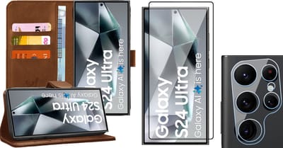 Hoesje geschikt voor Samsung Galaxy S24 Ultra - Screenprotector PET & Camera - Portemonnee Book Case Bruin