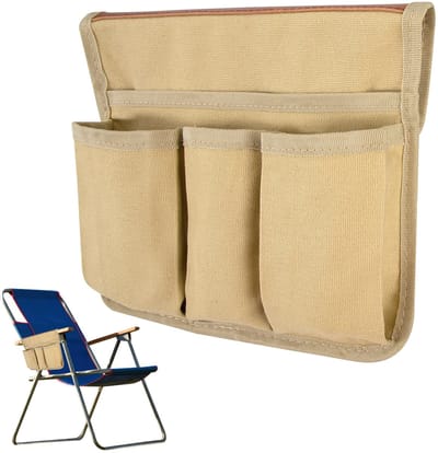 Dailygoody - Armleuning Tas - Organizer - Voor Campingstoelen - Khaki - Hangend - Met 4 Vakken - Voor Buitenactiviteiten