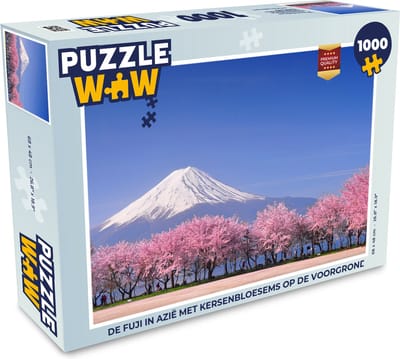 Puzzel De Fuji in Azië met kersenbloesems op de voorgrond - Legpuzzel - Puzzel 1000 stukjes volwassenen