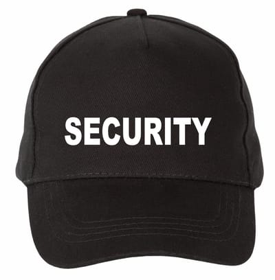 Mijncadeautje - 5 panel - Cap - Verstelbaar - Pet van 100% dik geborsteld katoen- unisex - opdruk wit - Security - zwart