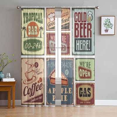 Vintage Stijl Borden Transparante Gordijnen voor Woonkamer Transparante Tule Raamdecoratie Slaapkamer Keuken Huisdecoratie Sluier Gordijnen 135W x 114H(cm) white