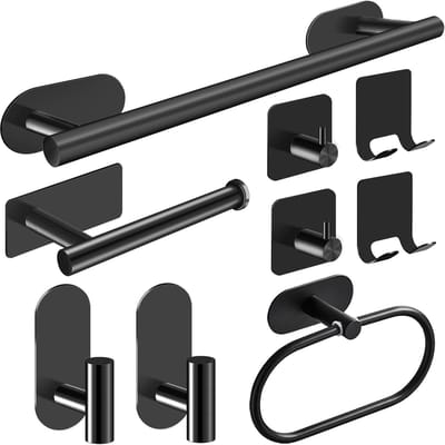 Famanu – Badkamer accessoires set 9 stuks – RVS – wandmontage – handdoekhouder toiletpapierhouder haken en meer