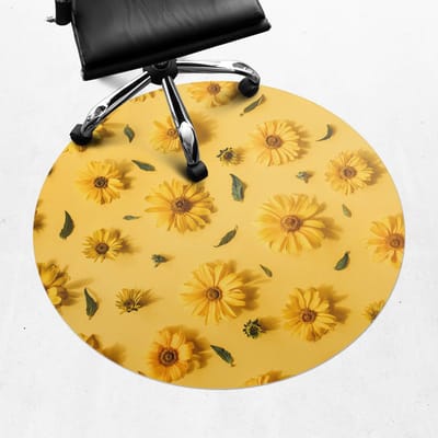 Wallfluent - Vloerbeschermer Bloemen Op De Achtergrond - 100 cm - Geel Bureaustoel Vloerbeschermer - Rond - Vloerbeschermer Groot-Stoel Mat-Werkplekdecoraties - Boho-patroon