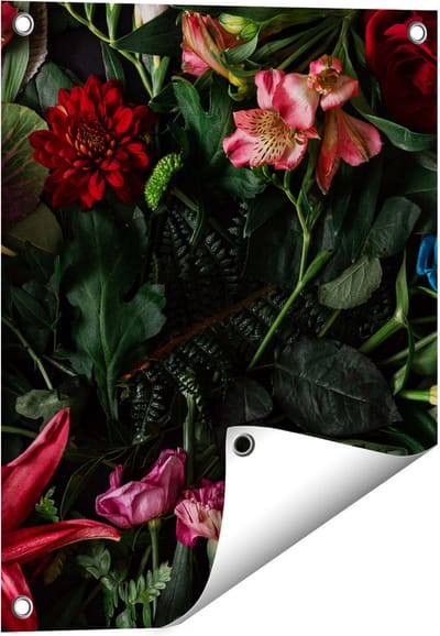 Gards Tuinposter Kleurrijke Bloemen met Groene Bladeren - 40x50 cm - Tuindoek - Tuindecoratie - Wanddecoratie buiten - Tuinschilderij