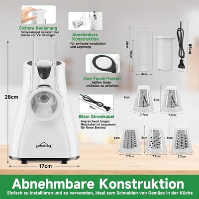 Multifunctionele Elektrische Groentesnijder met 5-in-1 Trommelraspen