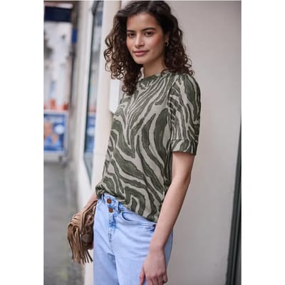 Shirt met ronde hals en pofmouwen