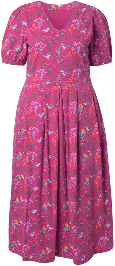 Ulla Popken - Dames - Maxi-jurk prinsessennaden V-hals korte mouwen - Zomerbes - Maat 42