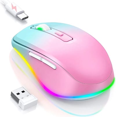 StayPowered Draadloze LED Muis - Stijlvol & Stil met Muisbeweger - Oplaadbaar - 4 Instelbare DPI-niveaus - Plug & Speel - Universele Compatibiliteit - Compact & Efficiënt - Teal & Roze - Levering Sneller dan Aangegeven!