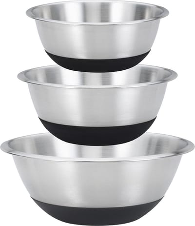 Black Steel kom-set, met siliconen bodem, roestvrij staal, zilverkleurig/zwart, 3 stuks