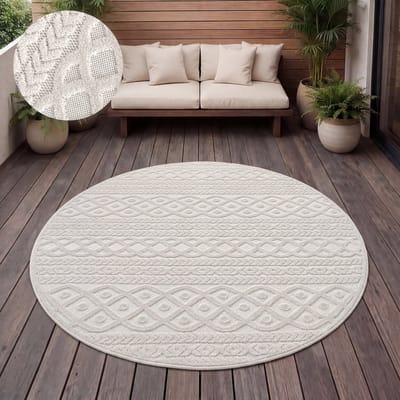 Paco Home Vloerkleed Voor Binnen En Buiten Balkon Terras Scandinavisch Boho Eenkleurig 200 cm Rund