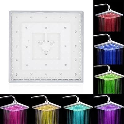 Dailygoods - Led-douchekop - Vierkant 20 cm - Meerdere Kleuren - Regenstraal - Draaibare Aansluiting - Ideaal voor badkamer
