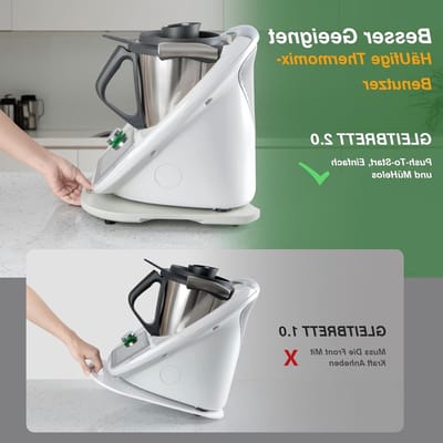 Sliding board voor Thermomix TM6/TM5, 2e generatie, lichtgewicht bamboo schuifplank met wielen en handige opbergruimte