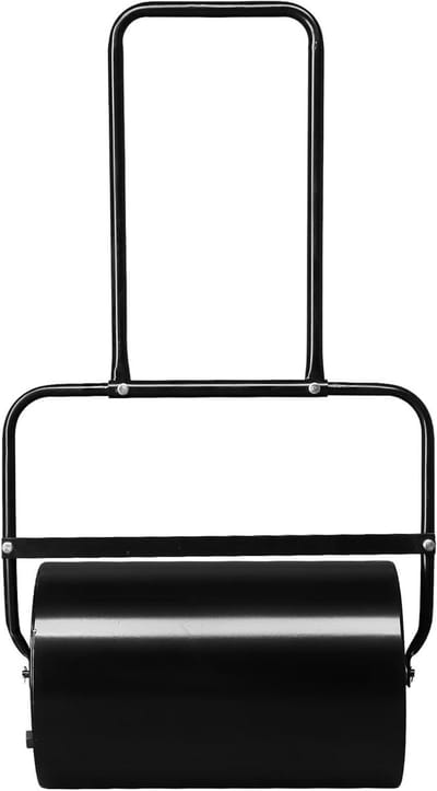 19.5 Inch Lawn Roll, Water Roller and Garden Roller, Iron Cylindrical Roller for Turf Drum Roll with U-Shape Handle for Backyard - Black