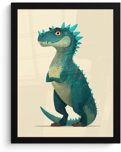 Poster in lijst - Fotolijst 30x40 cm - Posters - Dinosaurus - Turquoise - Stekels - Posterlijst zwart - Decoratie - Wanddecoratie woonkamer - Muurdecoratie slaapkamer
