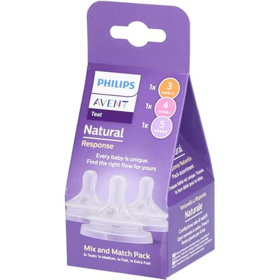 Philips Avent Natural Response Speen – Mix & Match – 3 stuks – Gemiddeld, snel en extra snel – Anti-Koliek – Anti-lek – BPA-Vrij - SCY960/03