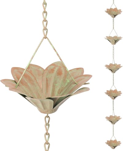 Regenketting Set - Waterafvoer Ketting - Dakgoot Afvoer - Bloem Design - 17 Meter - Koper