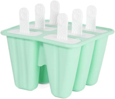 IJsvorm met 6 vormen – Herbruikbare siliconen ijsjesmaker met stokjes – BPA-vrij, ideaal voor zelfgemaakt ijs, desserts en snacks – Groen, 14 x 12.5 x 9.5 cm