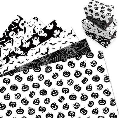 Inpakpapier Halloween - Cadeaupapier vellen - Cadeaus versieren - 6 griezelige ontwerpen - 68 x 50 cm - Zwart wit