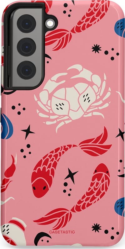 Casetastic hoesje geschikt voor Samsung Galaxy S22 - Dubbellaagse bescherming - Zodiac in kleur - Fashion Case - Lichtroze Koraal Perzik