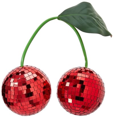 Dailygoods- Discobal Rood - Hangende Decoratie - Retro Spiegelbal - Kerstversiering - Feestkamer Decoratie - Glazen Kersenvorm - 200 mm Breed