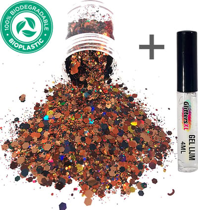 Halloween Chunky Glitters (Goud/Oranje/Zwart) + Glitter Huid Lijm [Volume 8g - Festival Jewels Glitter Outfit Lichaam en Gezicht - Make-up mastix Dots Face Body - Diamantjes Strass Steentjes - Kinderen Volwassenen Dames Makeup Tattoo]