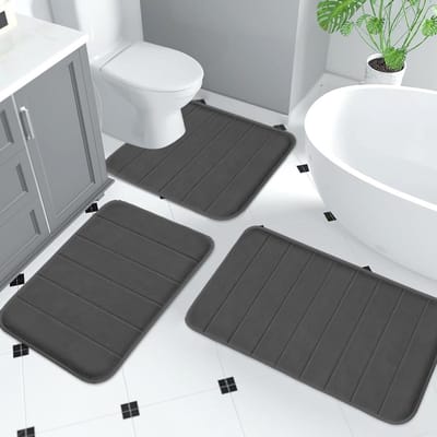 Set van 3 Antislip Badmatten voor Badkamer - Wasbare Douche- en Toiletmatten in Donkergrijs