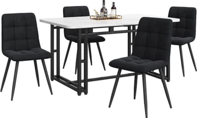 Gotagee Eettafel met 4 stoelen set Keuken Eettafel set Zwart Fluweel Eetkamerstoelen Zwarte ijzeren poten tafel