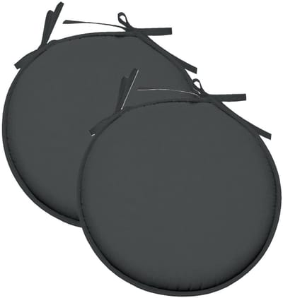 Stof Textile Home stoelkussens - 2x - antraciet - D40 x H3 cm - voor binnen - touwtjes sluiting - zitkussens plat - rond