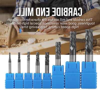Set van 8 stuks 2-12mm 4-fluit carbide freesjes voor aluminium, koper en staal