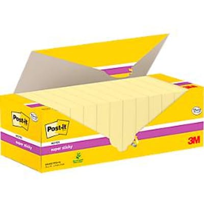Post-it® Super Sticky Notes 654SSCYP1, B 76 x H 76 mm, 100% gerecycled papier, geel, 24 pads á 90 vellen