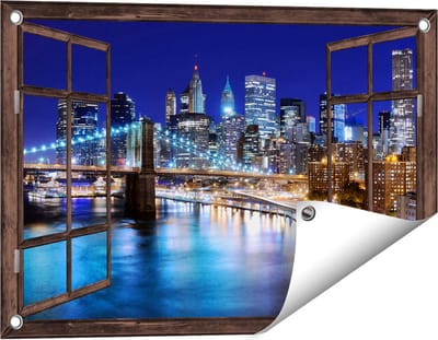Gards Tuinposter Doorkijk Skyline New York in het Centrum - 60x40 cm - Tuindoek - Tuindecoratie - Wanddecoratie buiten - Tuinschilderij