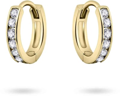 Jewels Inc. - Oorbellen - Oorringen met Scharnier - 1 Baan Railgezet met Zirkonia  - 2mm Breed - 10mmØ - 14 Karaat Geelgoud