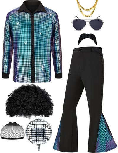 Dailygoods- Discokostuum 70s set - Retro Kostuum - Carnaval Kostuum - Heren Kostuum - Feestoutfit - Inclusief accessoires - Carnavalskostuum
