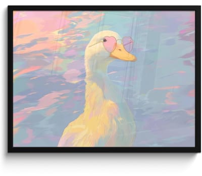 Poster in lijst - Fotolijst 80x60 cm - Posters - Eend - Zonnebril - Water - Posterlijst zwart - Decoratie - Wanddecoratie woonkamer - Muurdecoratie slaapkamer